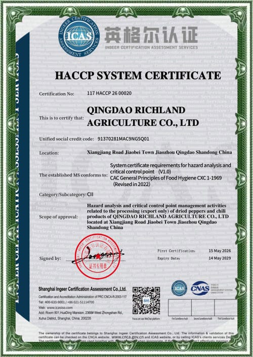 HACCP certified dried chili exporters